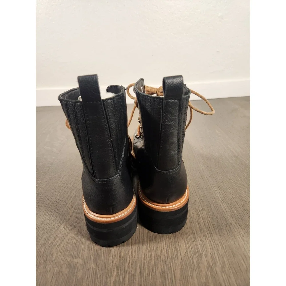 New Marc Fisher LTD Mlizzie Lizzie Ankle Shearling Combat Boots Black 6 Shoes